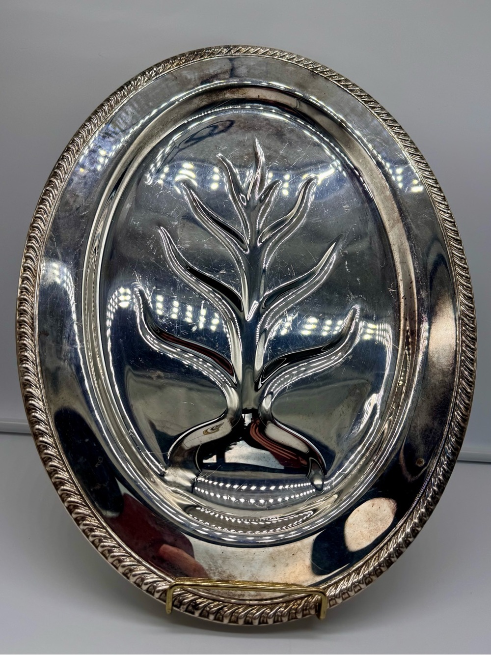 Vintage Wm Rogers 810 Silverplate Tree of Life Footed Meat Platter